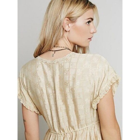 RARE Free People Y2K Ruffle Sleeve Empire Waist Boho Prairie Lace Midi Dress - Picture 11 of 16